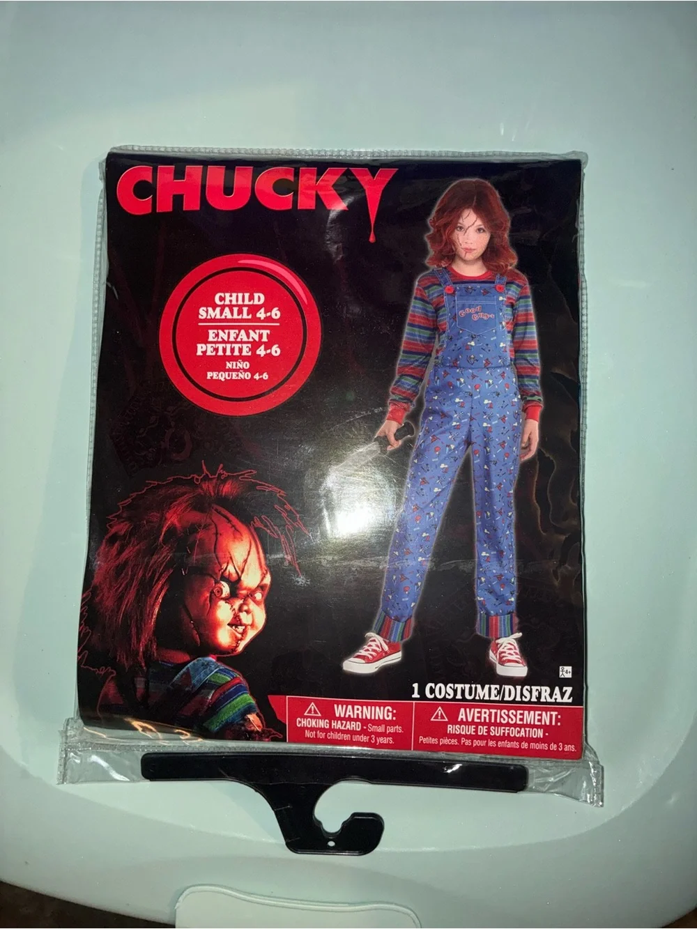 Chucky Kids Costume - Blue Overalls & Striped Shirt (Child Small 4-6)